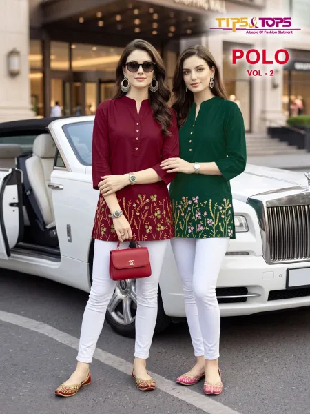 Polo 201 To 206 By Tips And Tops Rayon Embroidery Ladies Top